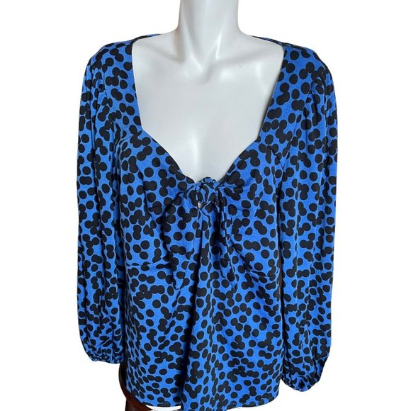 Ava & Viv Top Tunic Women's Size XXL Blue Black Circles V-Neck Ties Chest - Picture 2 of 7